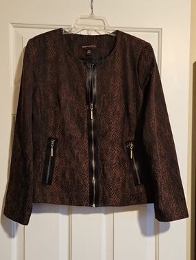 Dana Buchman Reptile Snake Print Jacket Blazer Coat w Black Trim sz 14